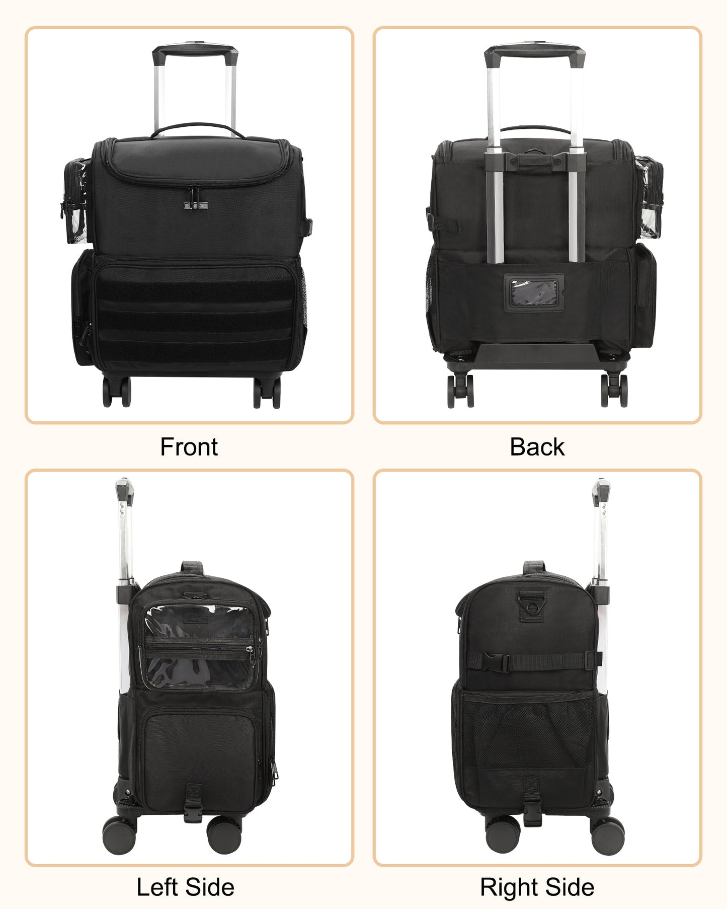 Relavel Rolling Makeup Case With a Removable, Foldable Pull Rod and 4 Removable 360° Spinner Wheels