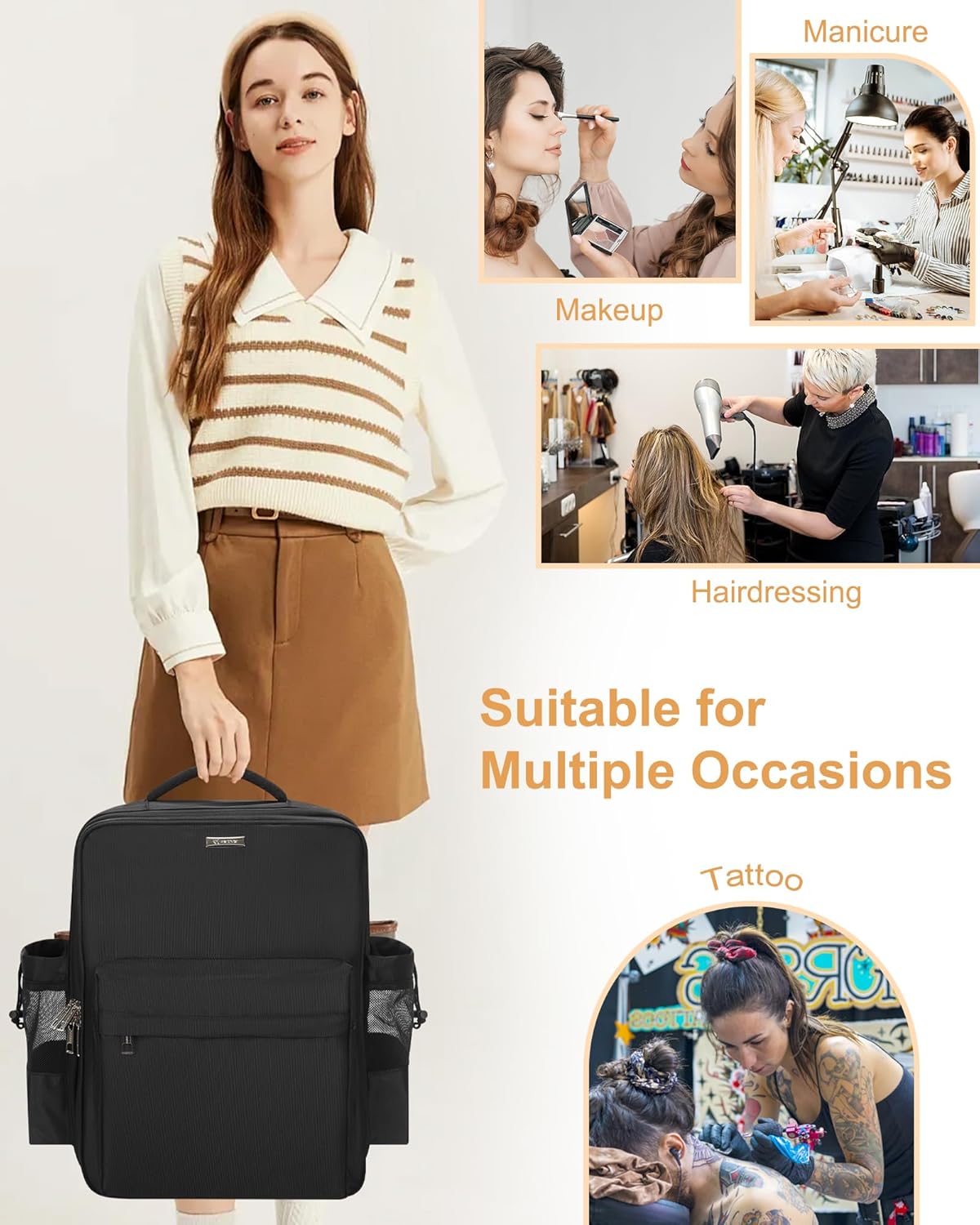 Available for sale in the United States only.Relavel Makeup Backpack with 5 Removable Pouches