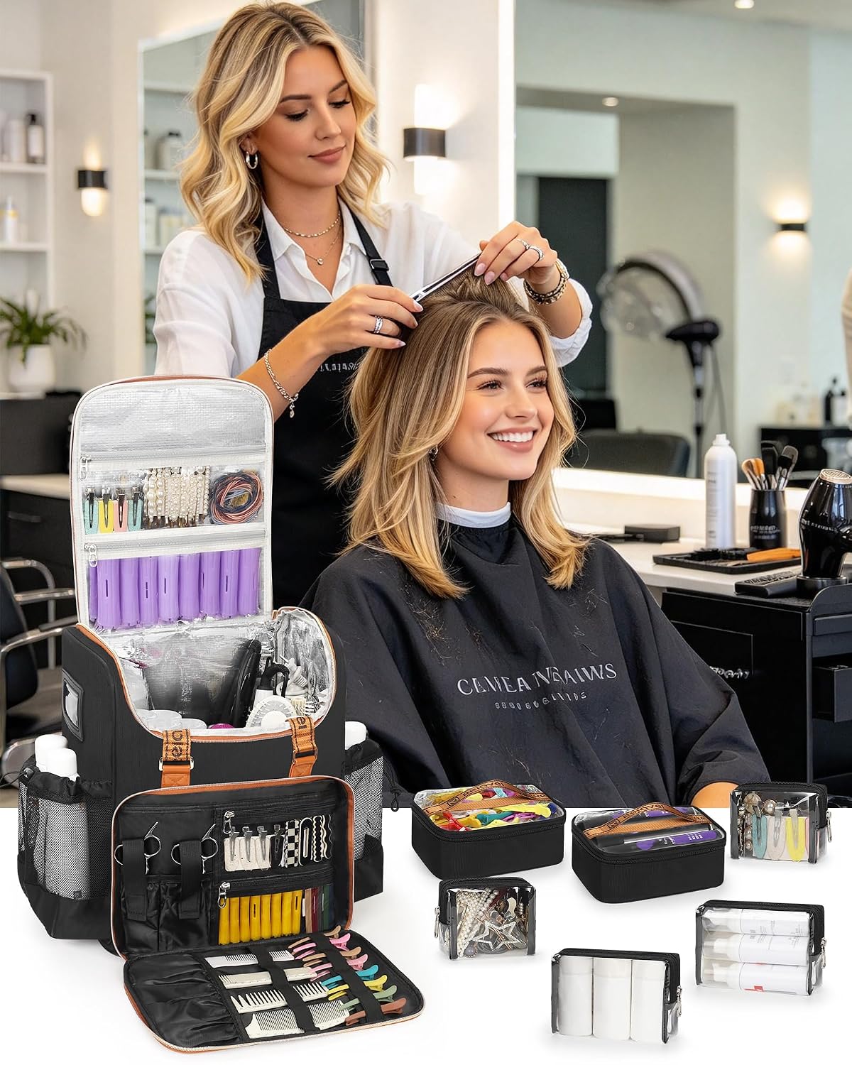 Relavel Travel Hairdresser Bag With 6 Cosmetic Bags