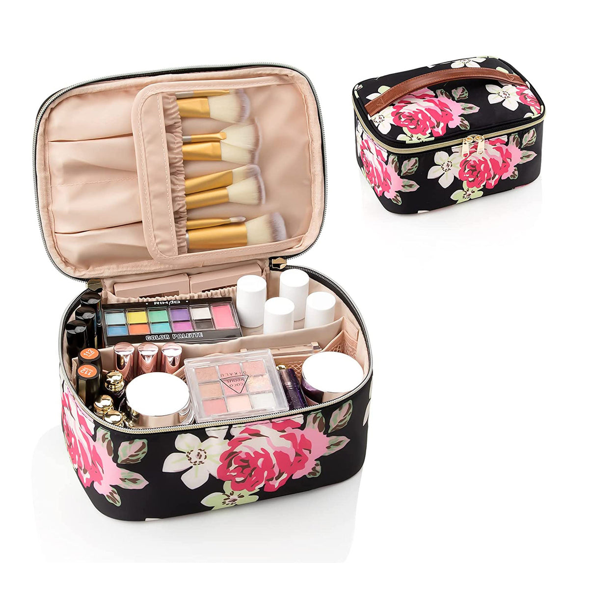 Relavel Makeup Bag, Makeup Organizer Large Capacity Travel Cosmetic Bag for  Women and Girls, Dual Layer Makeup Brush Case Toiletry Storage and Holder