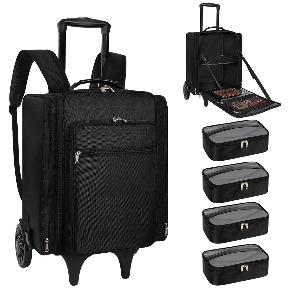 Rolling Makeup Case with 4 Removable Makeup Bags