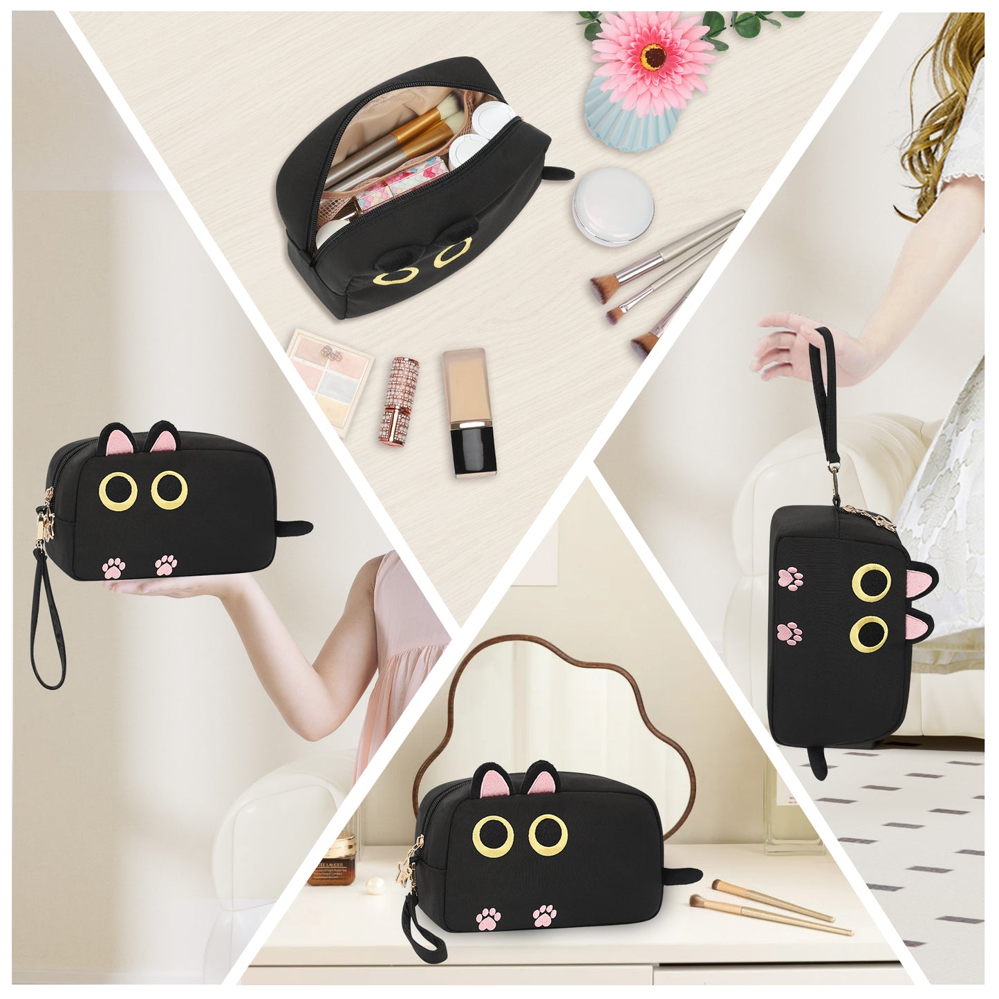 Black Small Cute Cat Makeup Bag