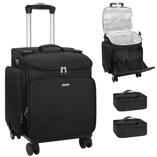 Relavel Hairstylist Rolling Makeup Case With a Removable, Foldable Pull Rod and 4 Removable 360° Spinner Wheels