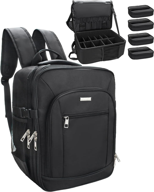 Professional Extra Large 3 Layer Makeup Backpack with 4 Small Cosmetic Bag