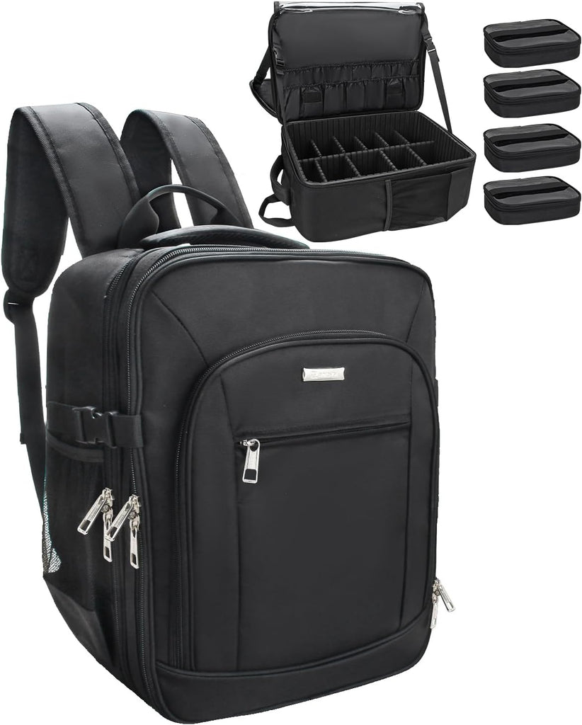 Professional Extra Large 3 Layer Makeup Backpack with 4 Small Cosmetic Bag