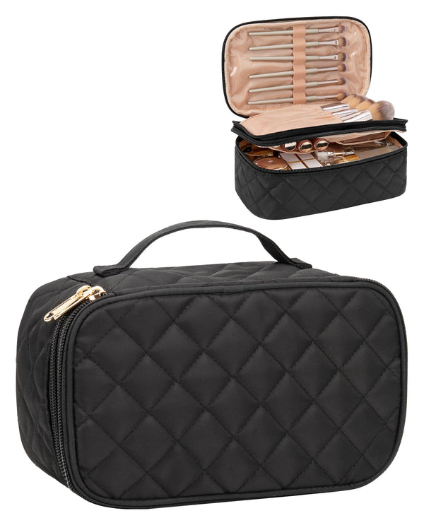 Relavel 2 Layers Waterproof Makeup Organizer Storage with Makeup Brush Holder