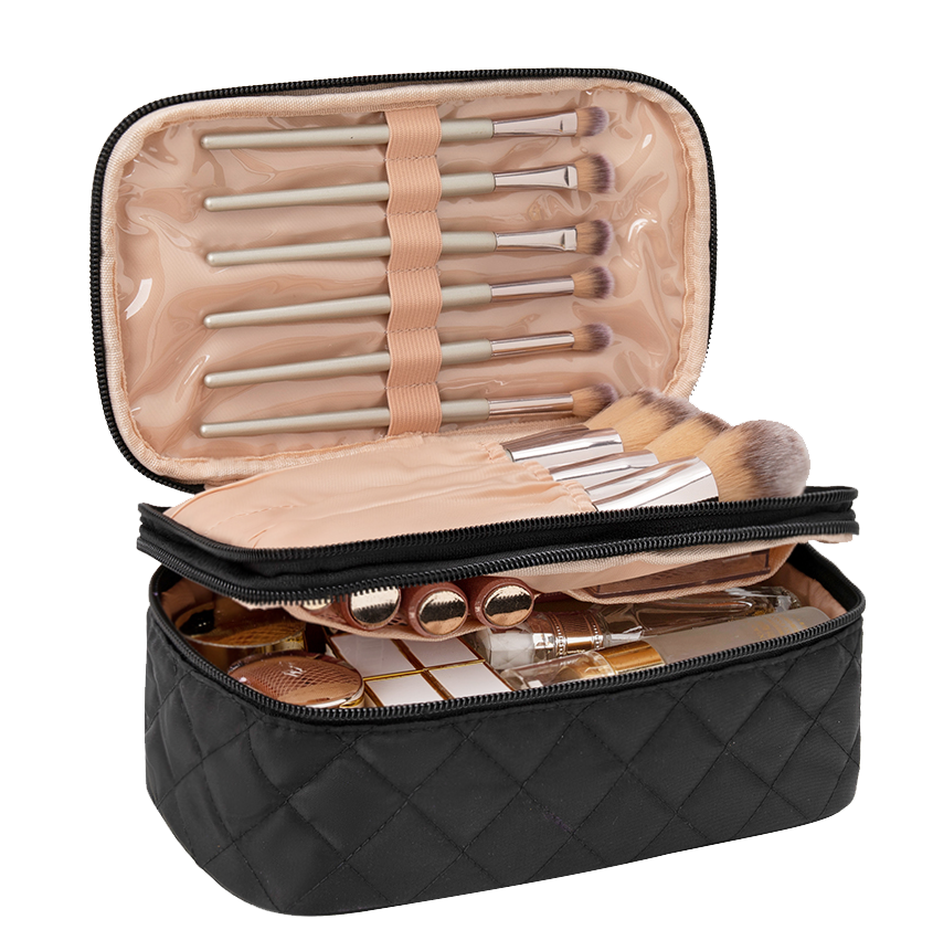 Relavel 2 Layers Waterproof Makeup Organizer Storage with Makeup Brush Holder