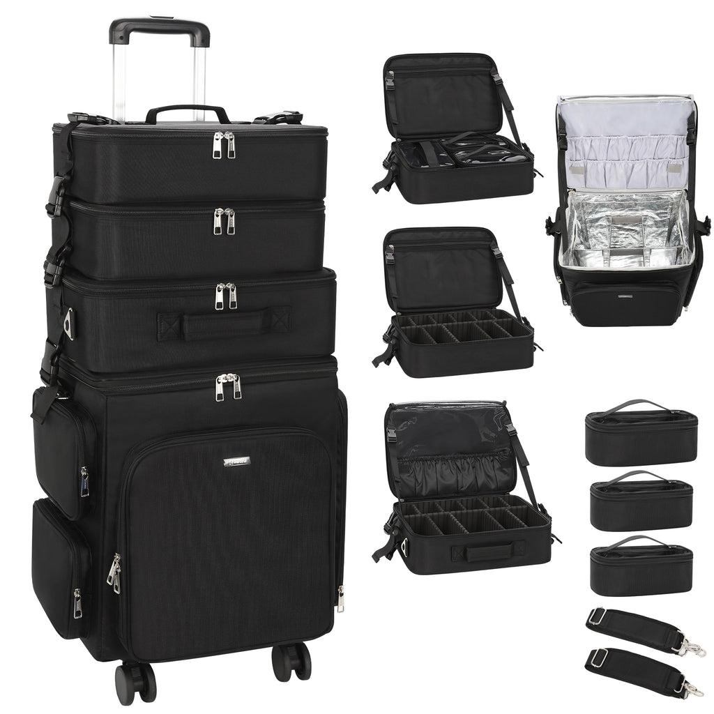 Relavel Rolling 4 in 1 Makeup Case With 4 Removable 360° Spinner Wheels, Adjustable Dividers（In stock in the USA）