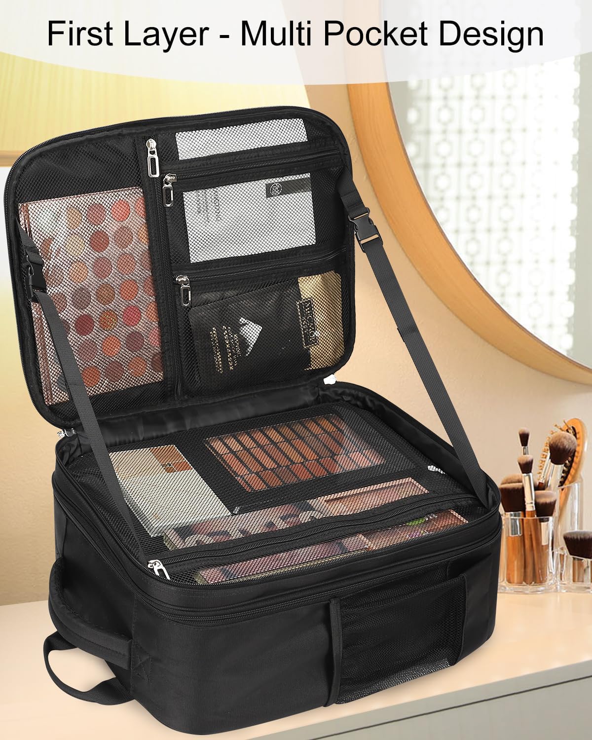 Professional Extra Large 3 Layer Makeup Backpack with 4 Small Cosmetic – Relavelbag