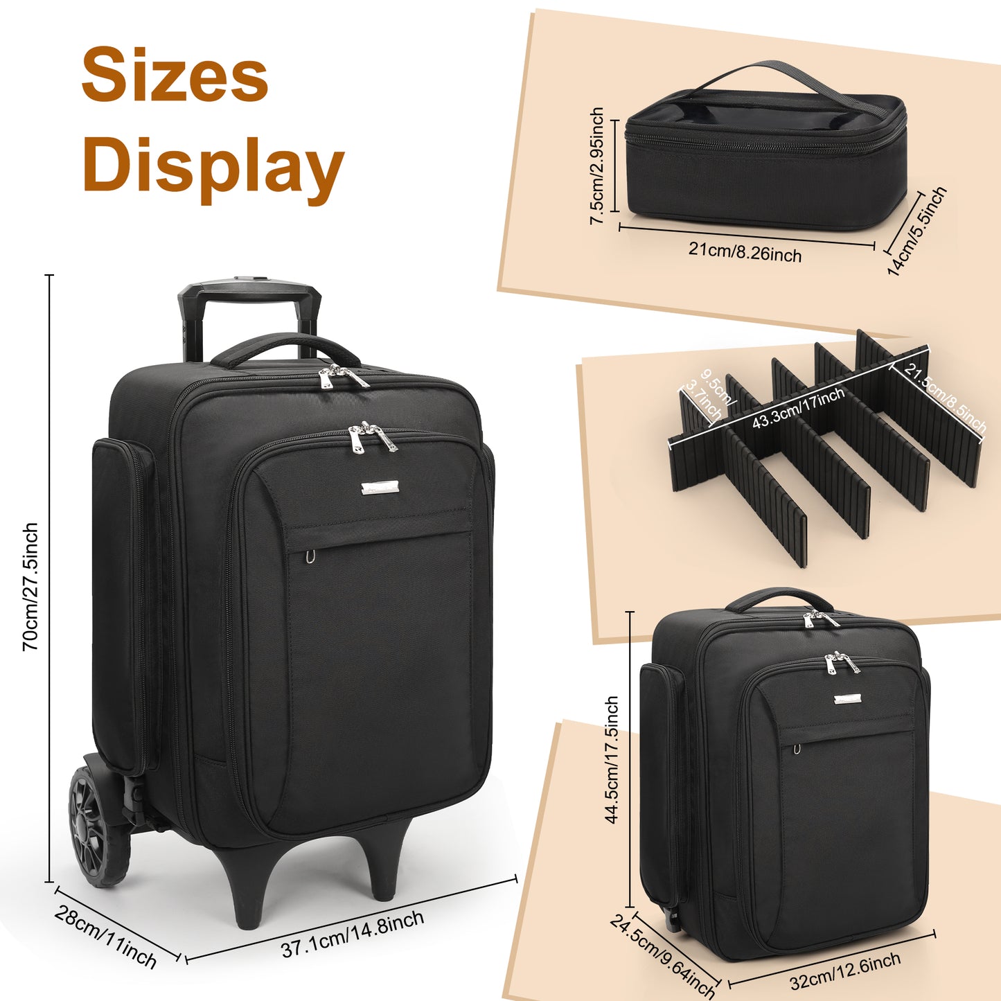 Rolling Extra Large Professional Trolley Makeup Backpack With 4 Small Bags, Detachable Trolley And Large Wheels