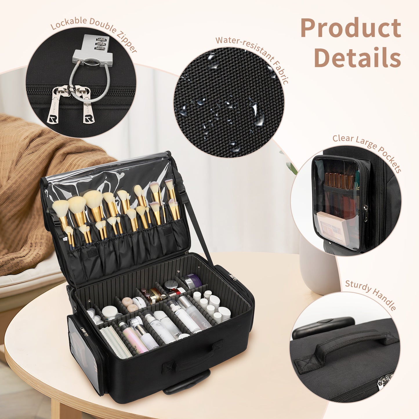 Rolling Extra Large Makeup Train Case with 4 wheels