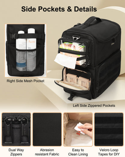 Relavel Rolling Makeup Case With a Removable, Foldable Pull Rod and 4 Removable 360° Spinner Wheels