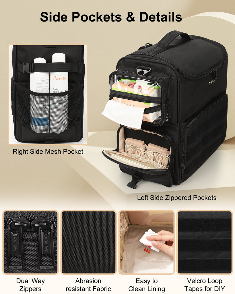 cloth makeup bags for travel with zippers on side Relavel Rolling Makeup Case With a Removable, Foldable Pull Rod and 4 Removable 360° Spinner Wheels