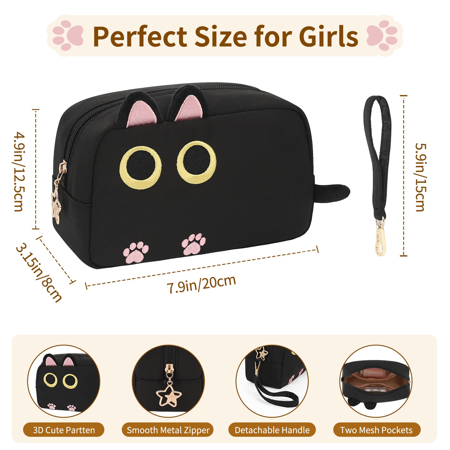 Black Small Cute Cat Makeup Bag