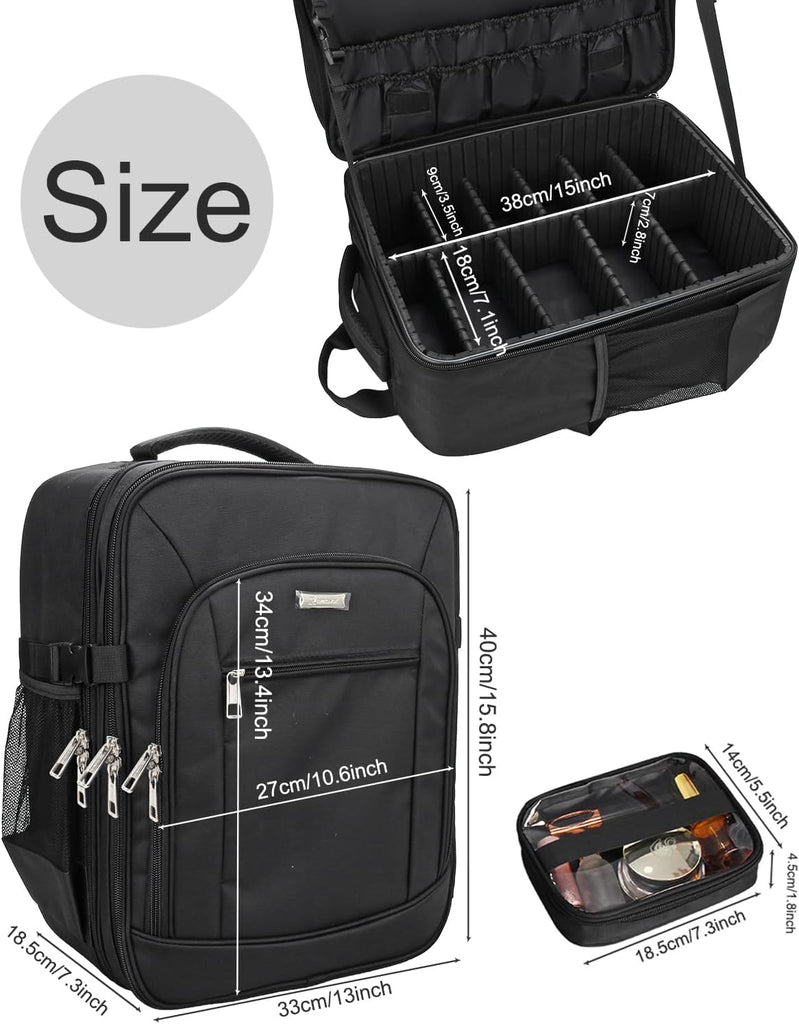 Professional Extra Large 3 Layer Makeup Backpack with 4 Small Cosmetic Bag
