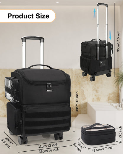Relavel Rolling Makeup Case With a Removable, Foldable Pull Rod and 4 Removable 360° Spinner Wheels