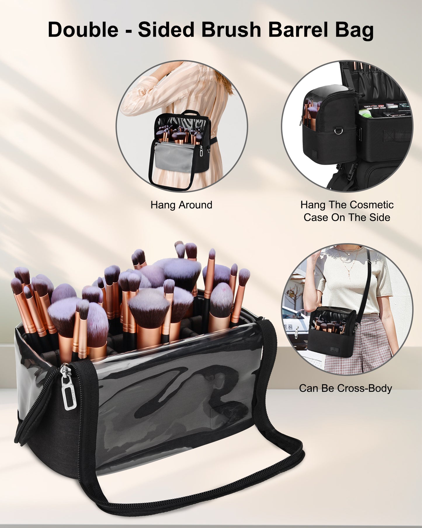 New Extra Large 4 in 1 Rolling Makeup Case With 4 Clear bags and 4 Removable 360° Spinner Wheels, Adjustable Dividers