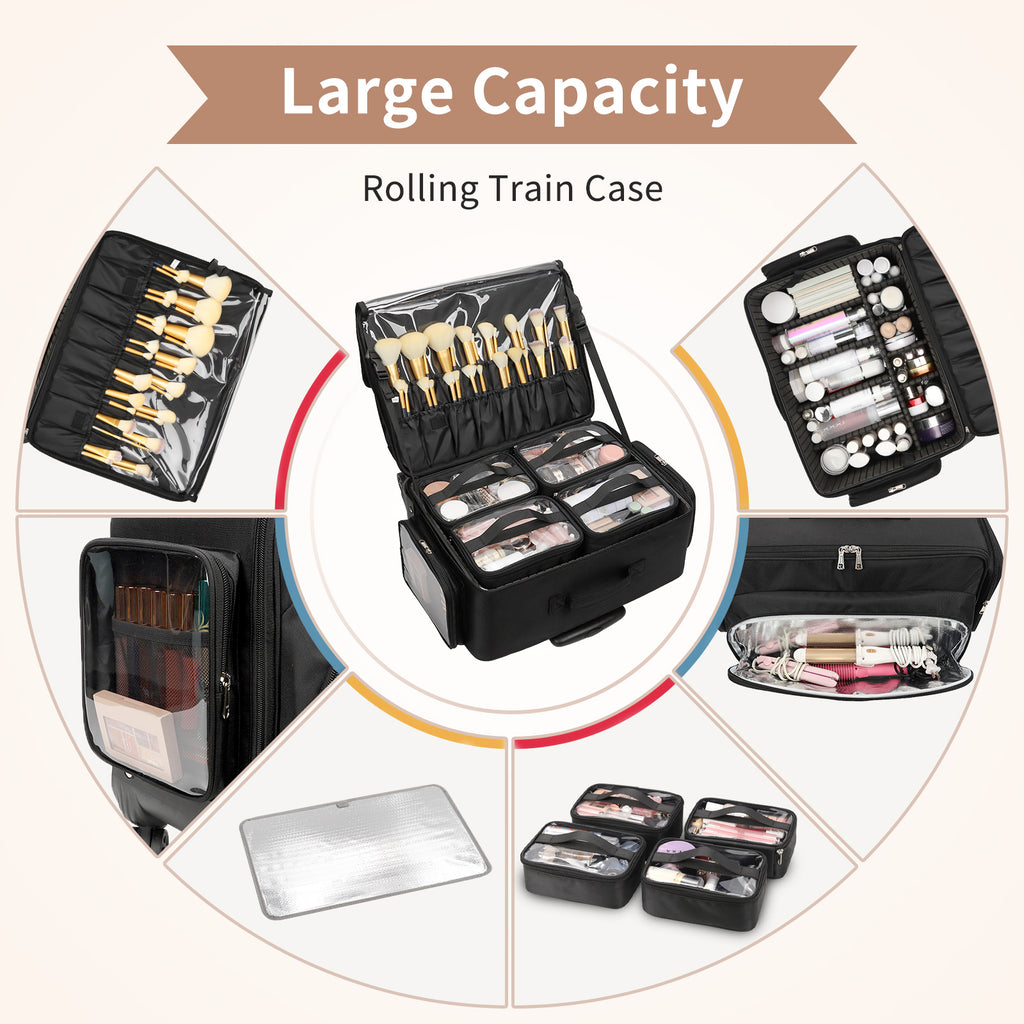 Rolling Extra Large Makeup Train Case with 4 wheels