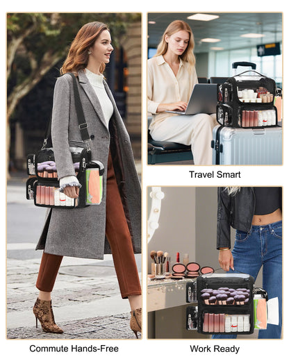 Available for sale in the United States only.Large Clear Portable Makeup Brush Bag with Adjustable Dividers & Strap