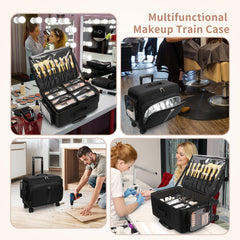 Rolling Extra Large Makeup Train Case with 4 wheels