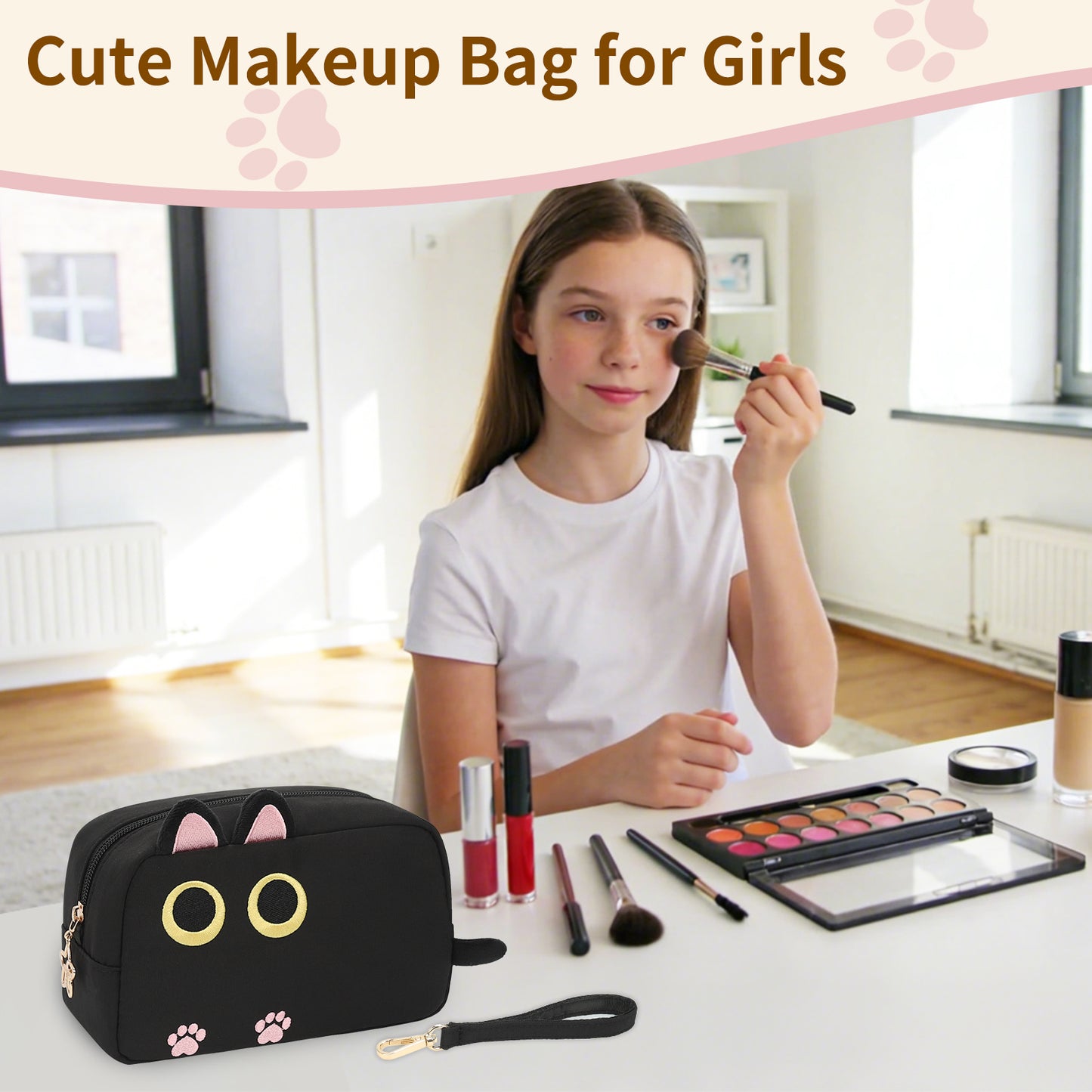 Black Small Cute Cat Makeup Bag