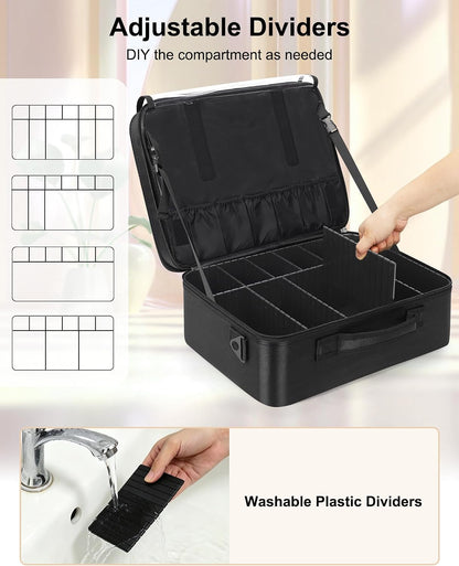 Black Extra Large Makeup Case with Plastic Dividers