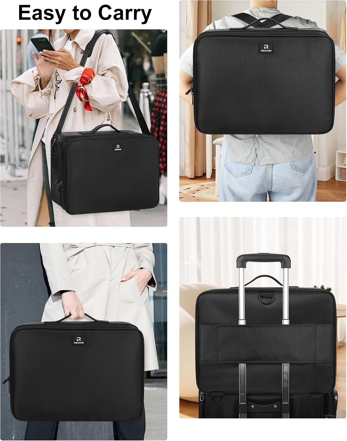 Black Extra Large Makeup Case with Plastic Dividers