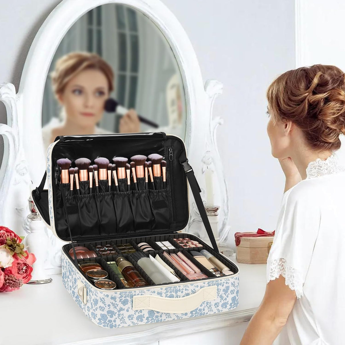 Floral Print Large Makeup Case