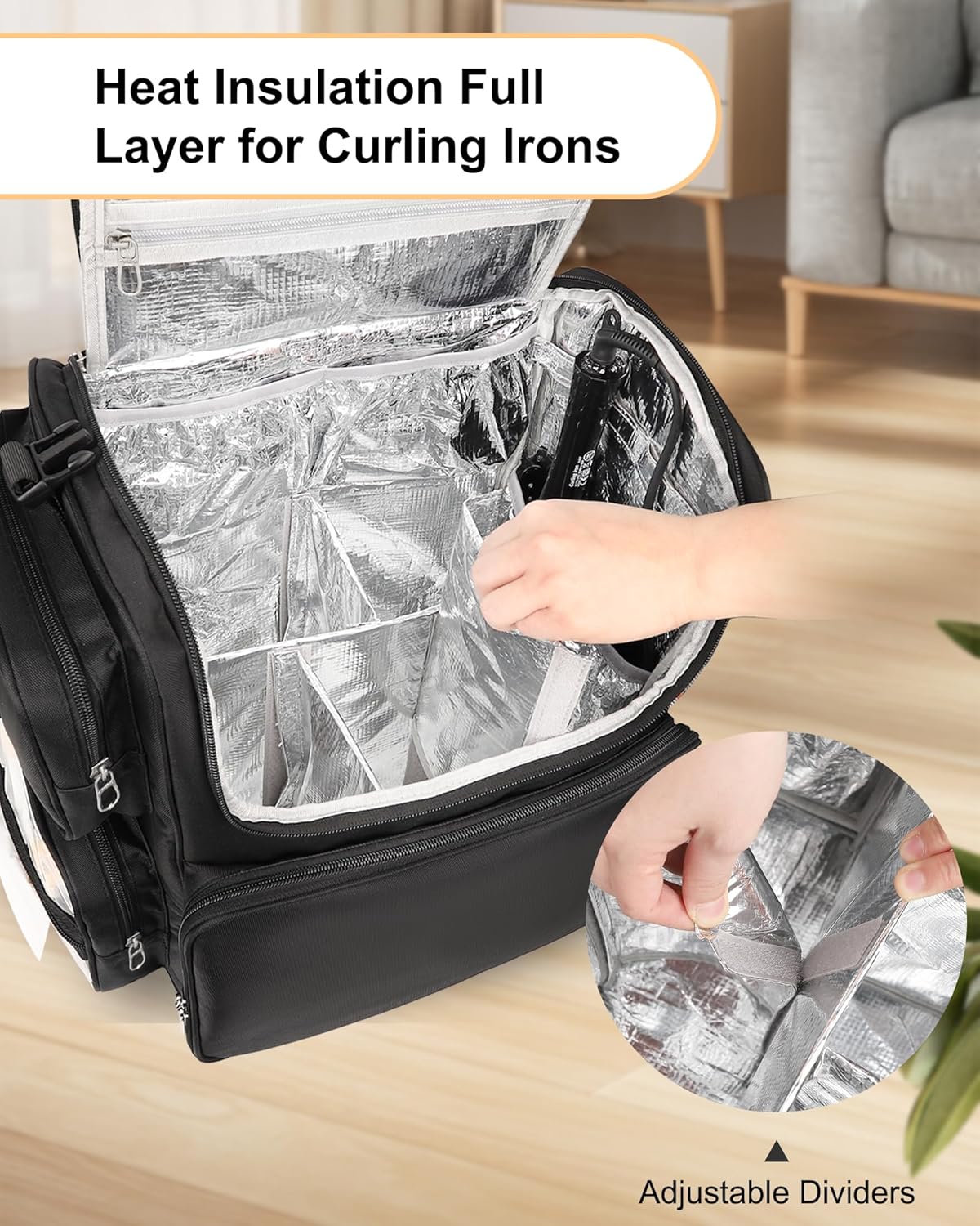 Hair Stylist Travel Makeup Backpack with Heat Insulation Full Layer