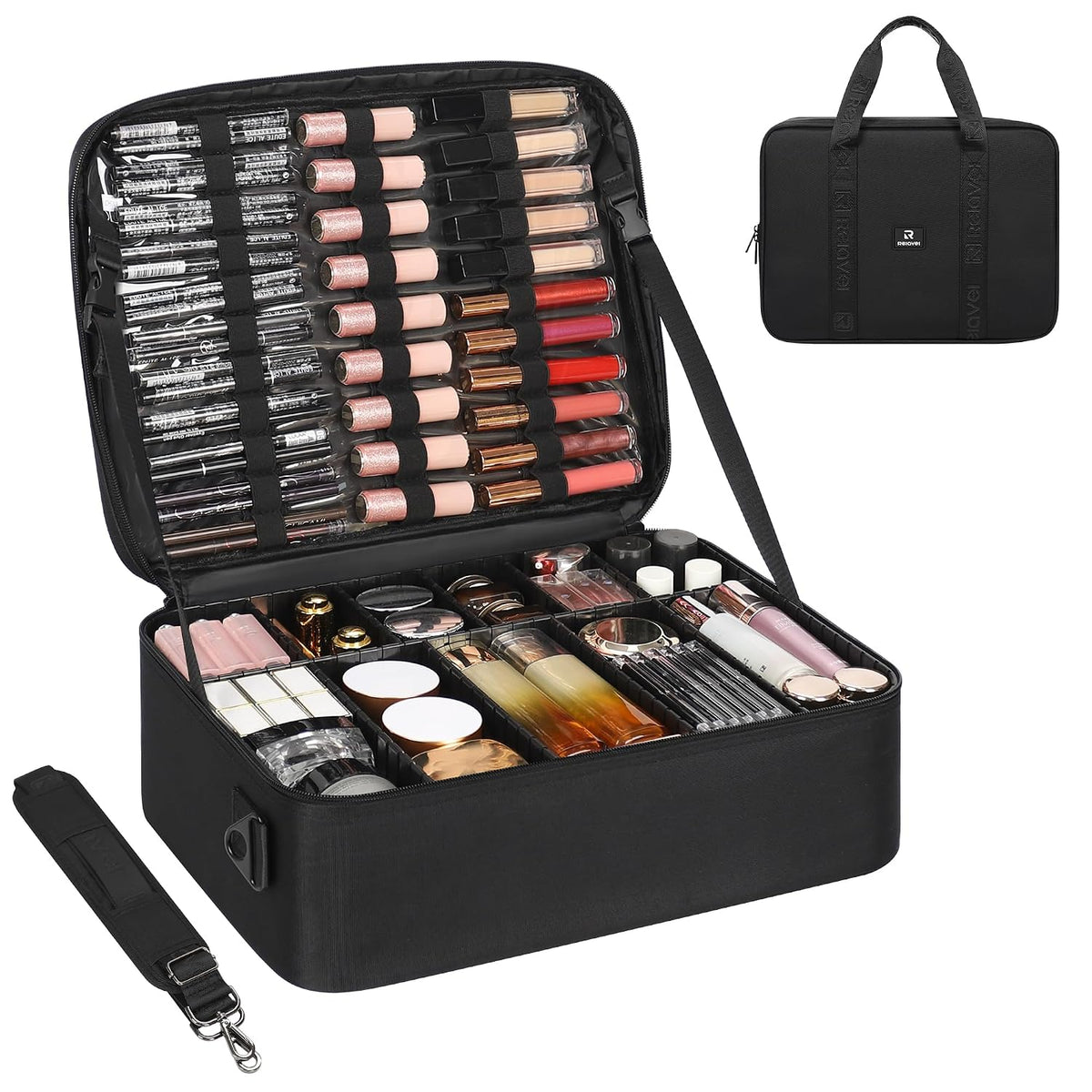Large Travel Makeup Case with Plastic Dividers