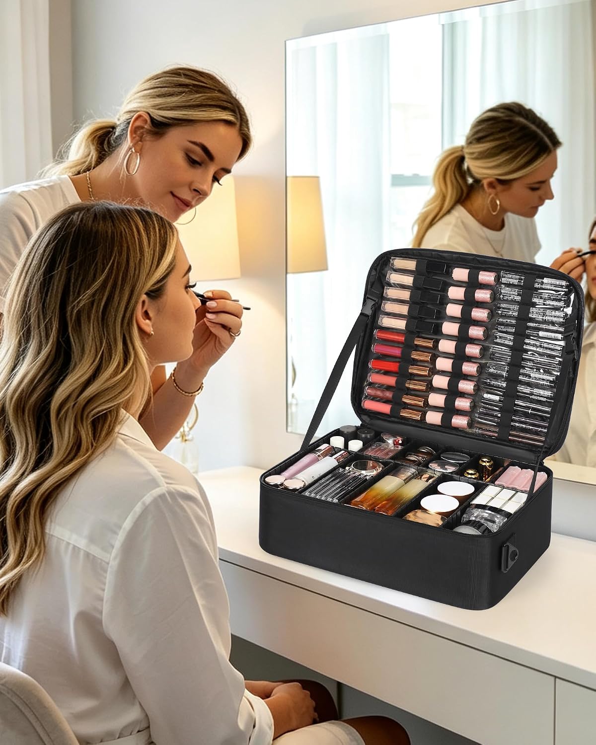 Large Travel Makeup Case with Plastic Dividers