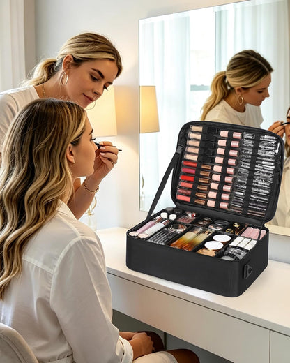Large Travel Makeup Case with Plastic Dividers