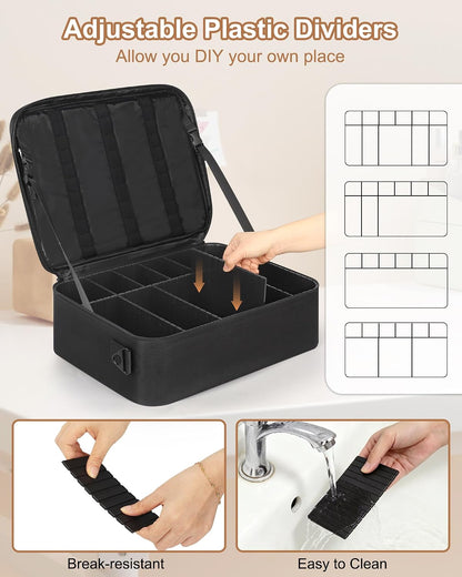 Large Travel Makeup Case with Plastic Dividers