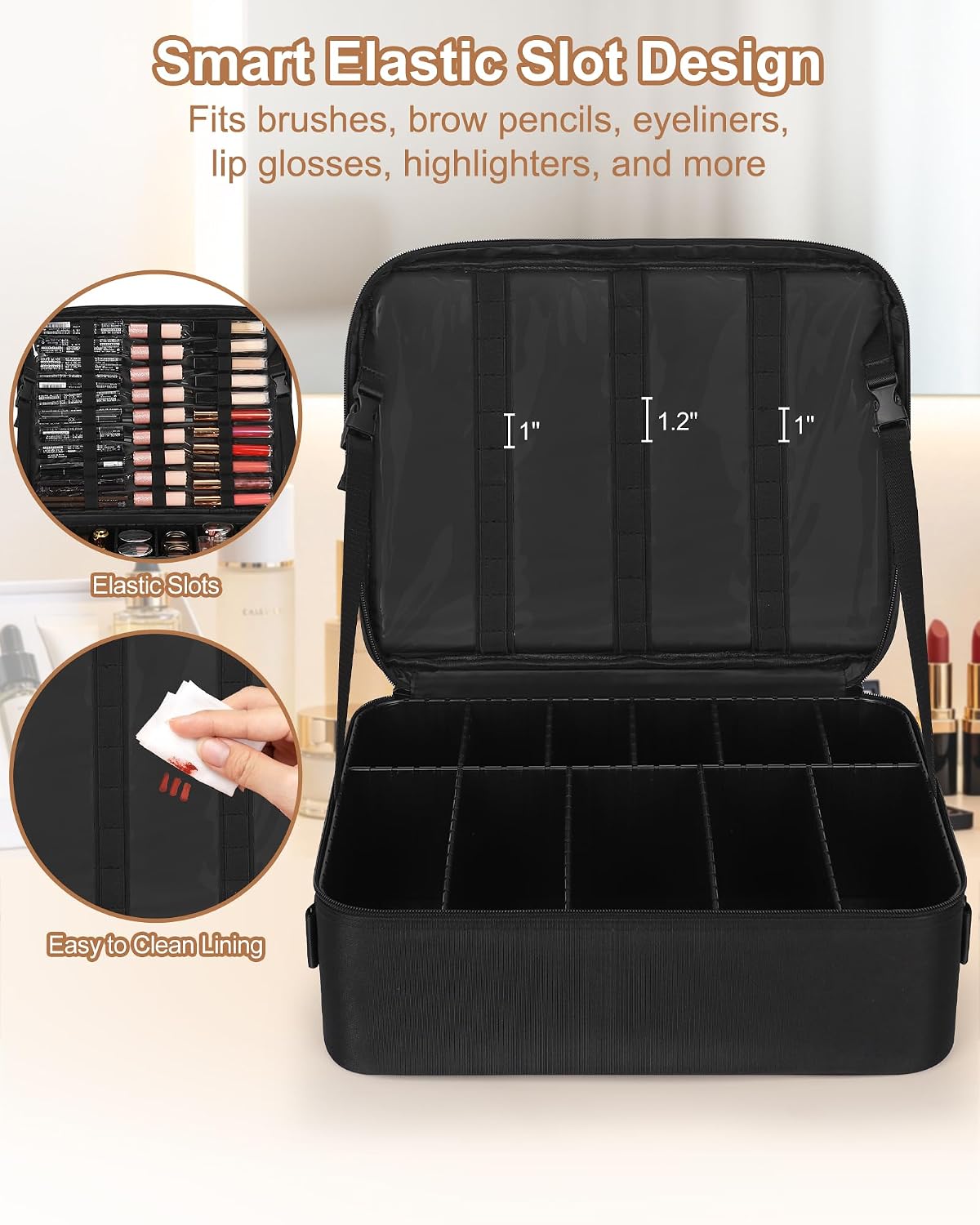 Large Travel Makeup Case with Plastic Dividers