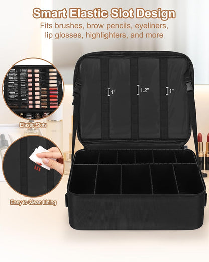 Large Travel Makeup Case with Plastic Dividers