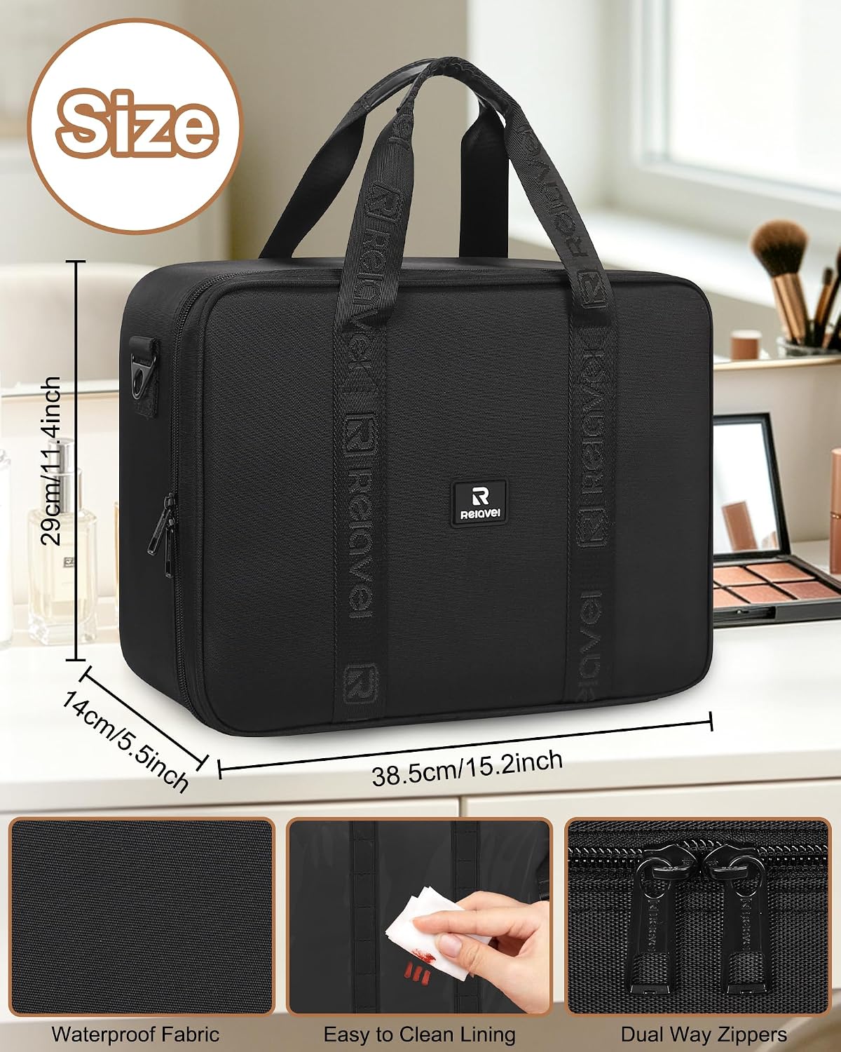 Large Travel Makeup Case with Plastic Dividers