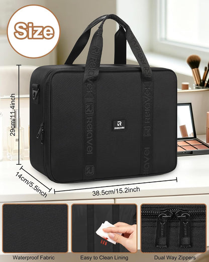 Large Travel Makeup Case with Plastic Dividers