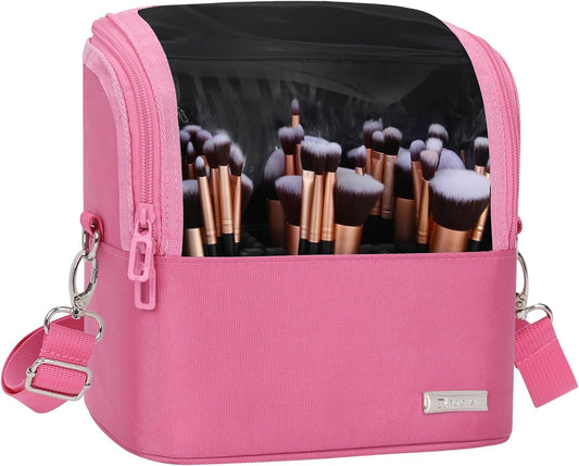 Available for sale in the United States only.Makeup Brush Case with Shoulder Strap and Adjustable Divider (Large Rose Pink)