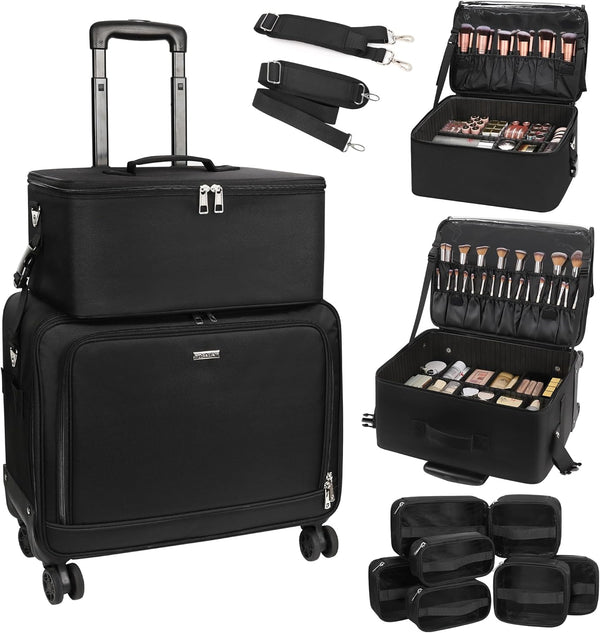 Available for sale in the United States only.New 360° Rolling Extra Large 2 in 1 Makeup Case with 7 Small Bag