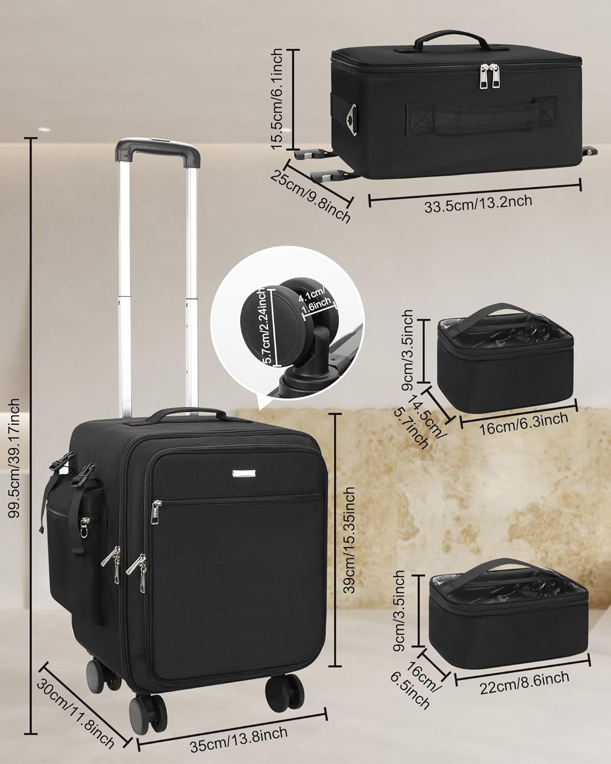 New Extra Large 2 in 1 Rolling Makeup Case With 4 Clear bags and 4 Removable 360° Spinner Wheels, Adjustable Dividers.In stock in the United States.