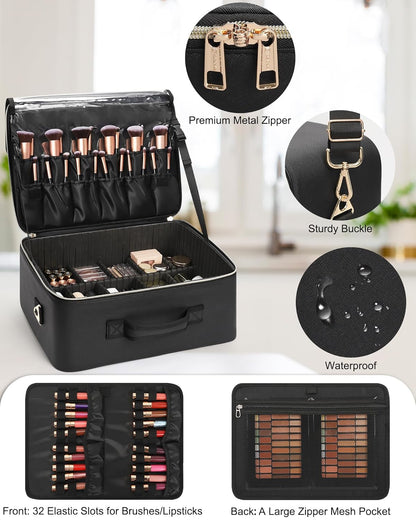 New Extra Large Makeup Case with 4 Clear Bags and Lipstick Plate
