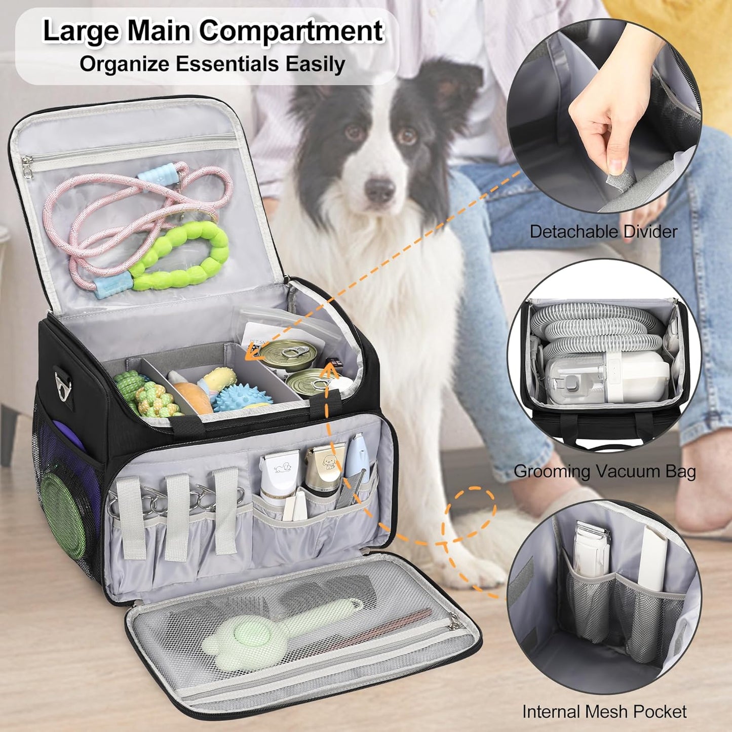 Available for sale in the United States only.Professional Travel Pet Grooming Bag with Compartments