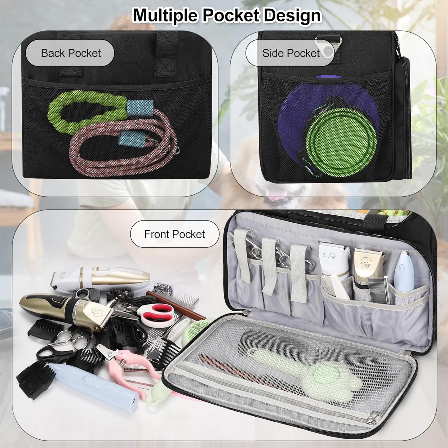 Available for sale in the United States only.Professional Travel Pet Grooming Bag with Compartments