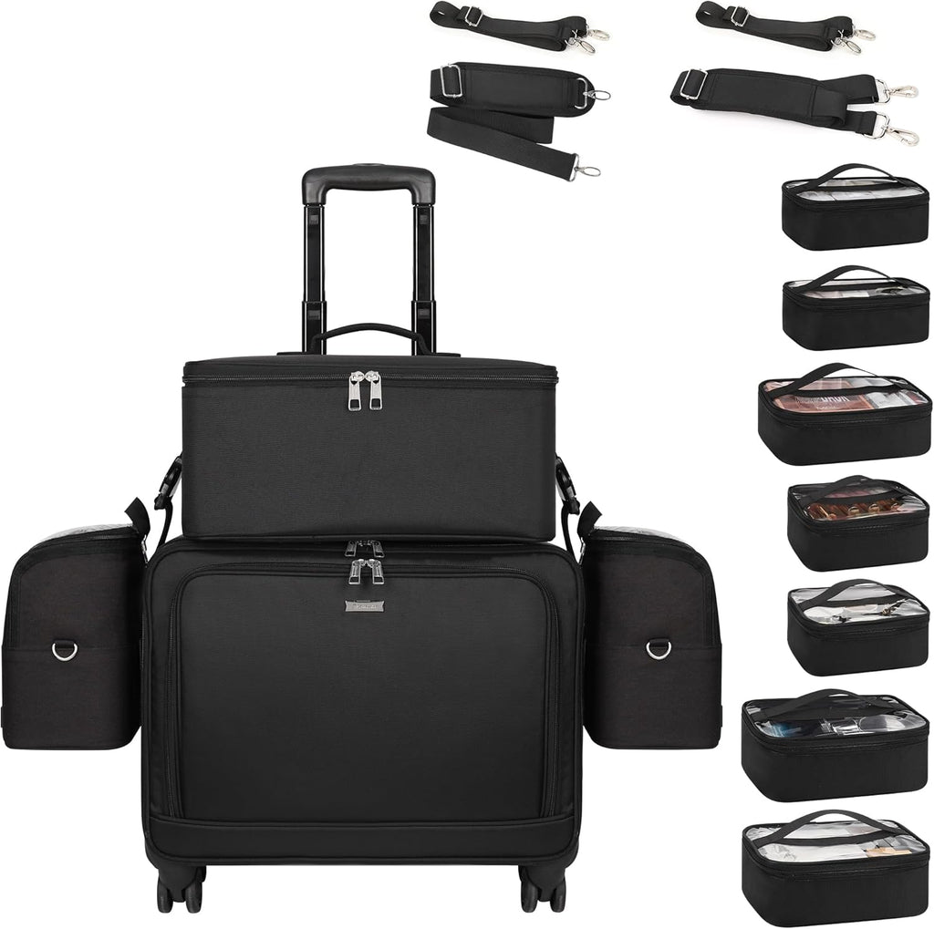 New 360° Rolling Extra Large 4 in 1 Makeup Case with 7 Small Bag