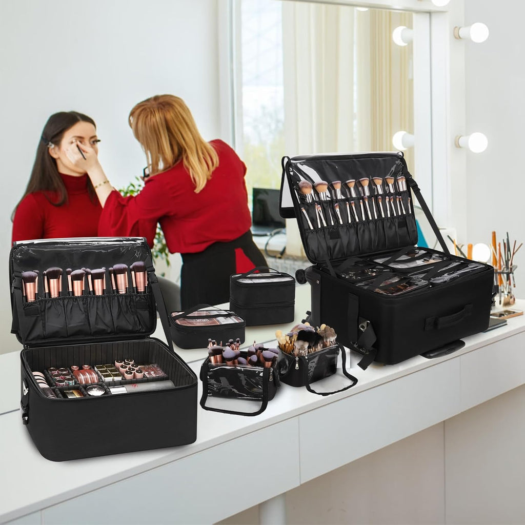 habe x large travel makeup bag New 360° Rolling Extra Large 4 in 1 Makeup Case with 7 Small Bag – Relavelbag