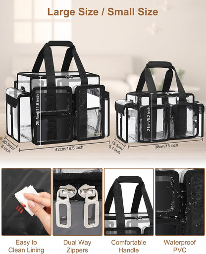 Relavel Clear Large Travel Makeup Shoulder Bag with Adjustable Dividers, Black