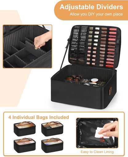 Relavel Dual Handle Extra Large Makeup Case with 4 Clear Bags