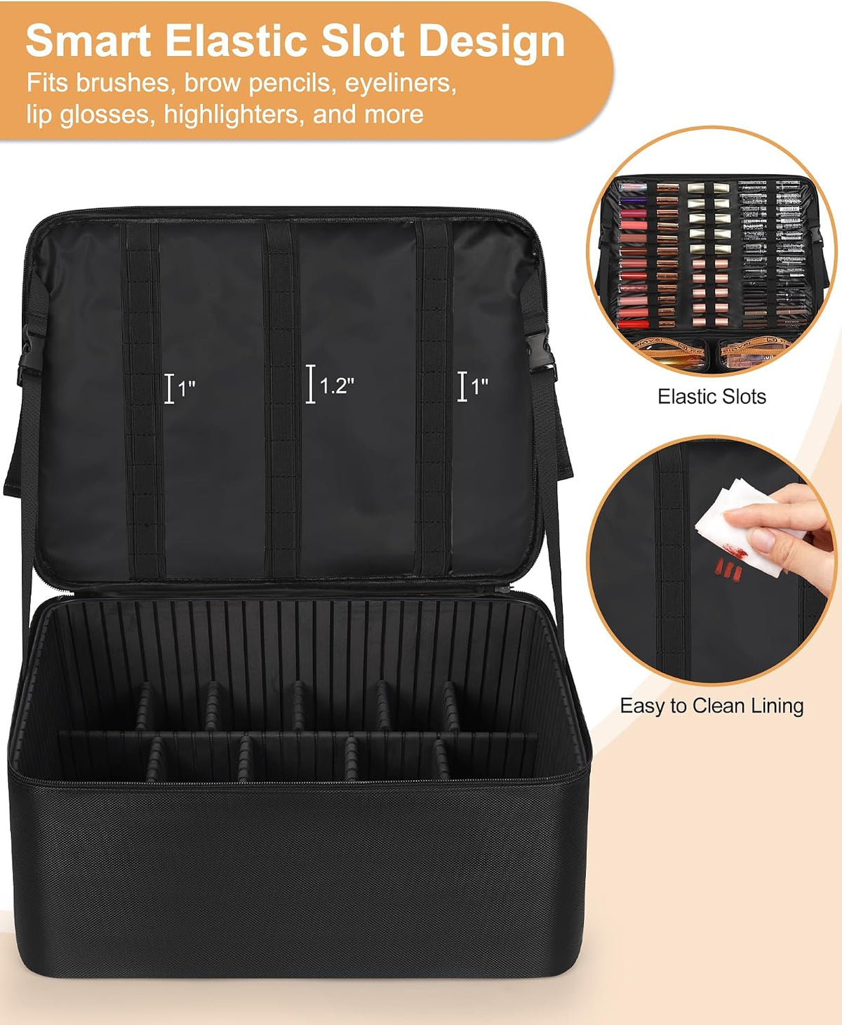 Relavel Dual Handle Extra Large Makeup Case with 4 Clear Bags