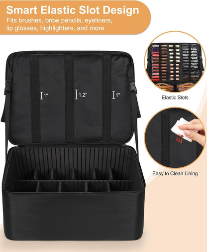Relavel Dual Handle Extra Large Makeup Case with 4 Clear Bags