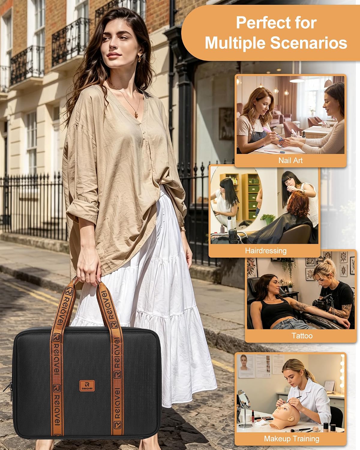 Relavel Dual Handle Extra Large Makeup Case with 4 Clear Bags